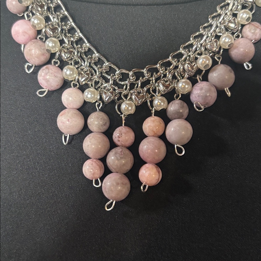 OOAK Genuine Pink Jasper Statement Necklace | Layered Bib Necklace Adjustable - Picture 3 of 10